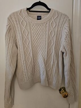 GAP Cropped Cable Knit Sweater, Cream, Size XL